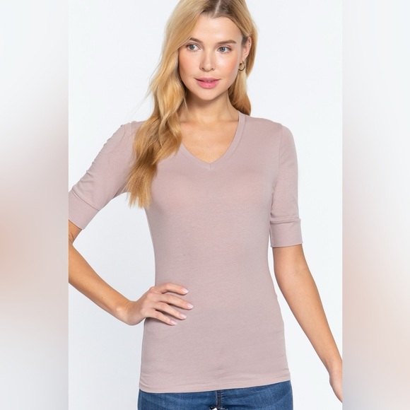 2/$5 Sale - Half Sleeve Spandex Tee - Mauve - Picture 1 of 10